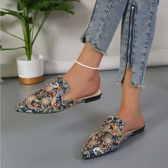 beaded mules flats